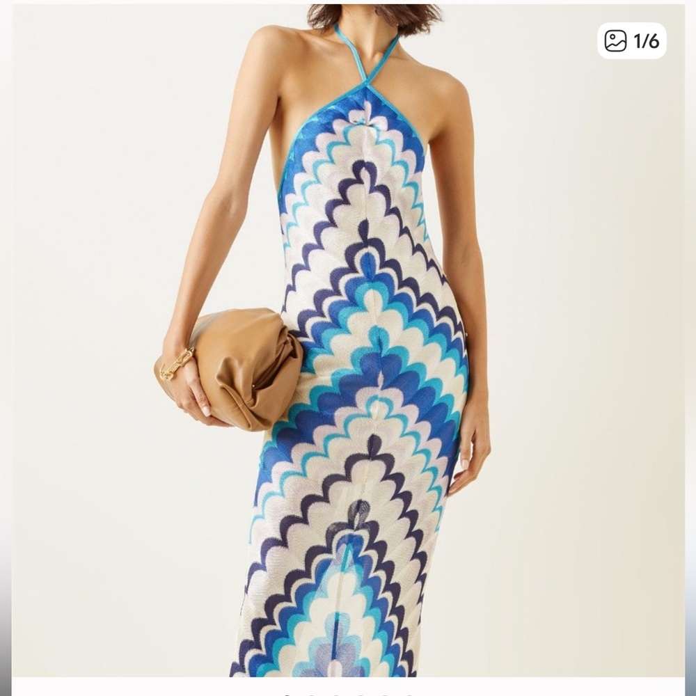 Alexis Blue and White Halter Maxi Dress
